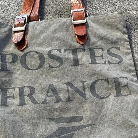 Postes France Canvas Leather Strap Mail Tote Bag Vintage Leather Straps - Picture 3 of 12